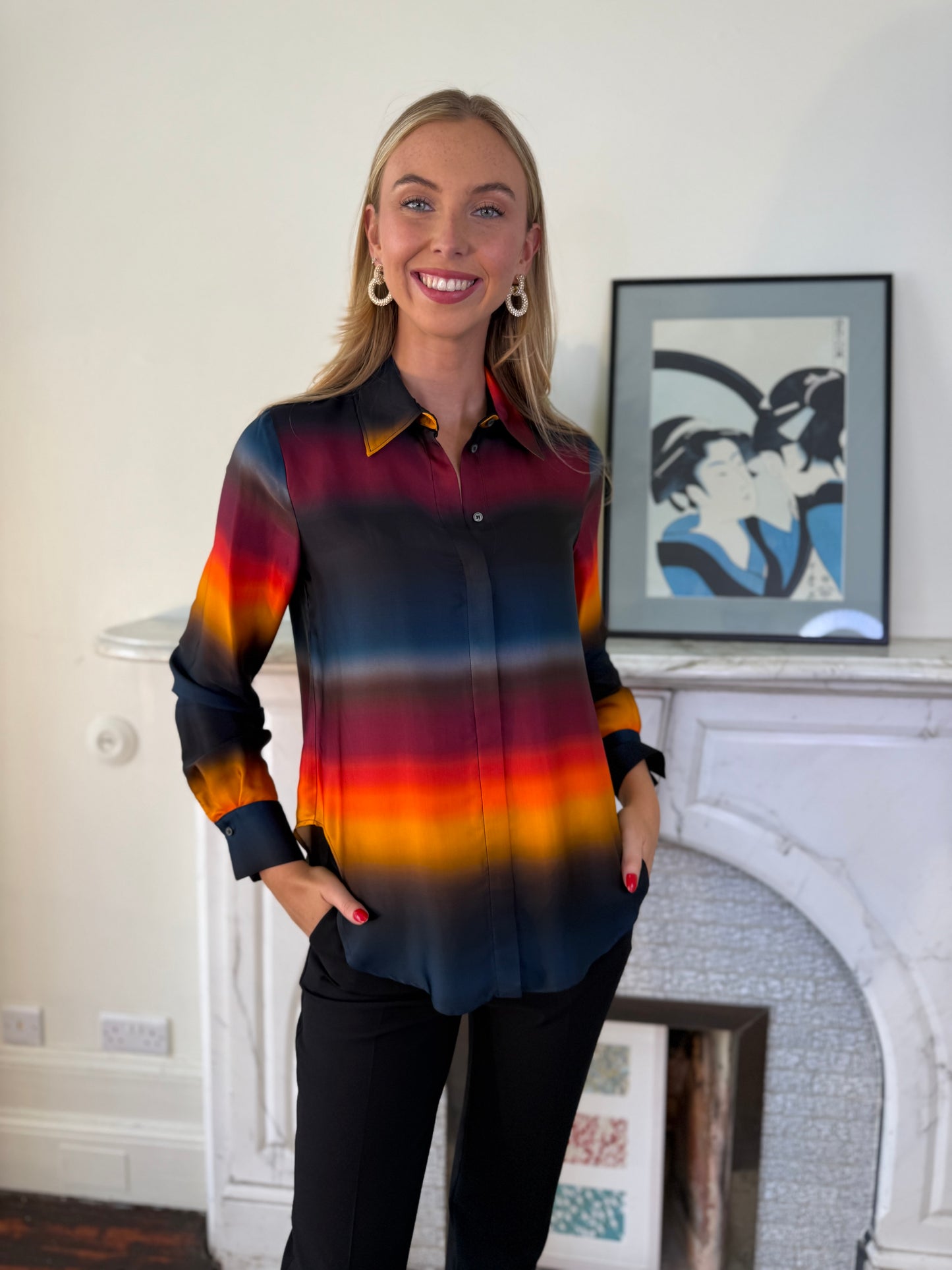 Beatrice B Vivid Orange and Navy Tie Dye Shirt