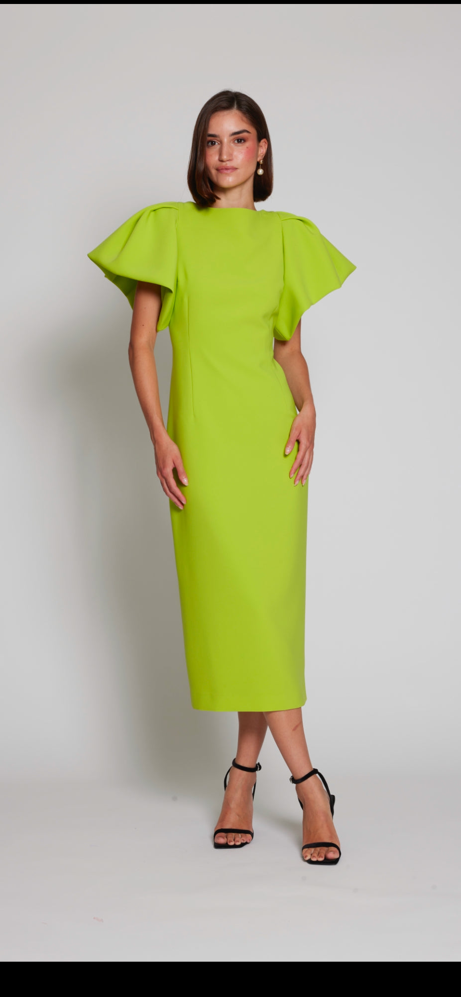 Moskada Fitted Lime Green Dress with Shoulder Detail