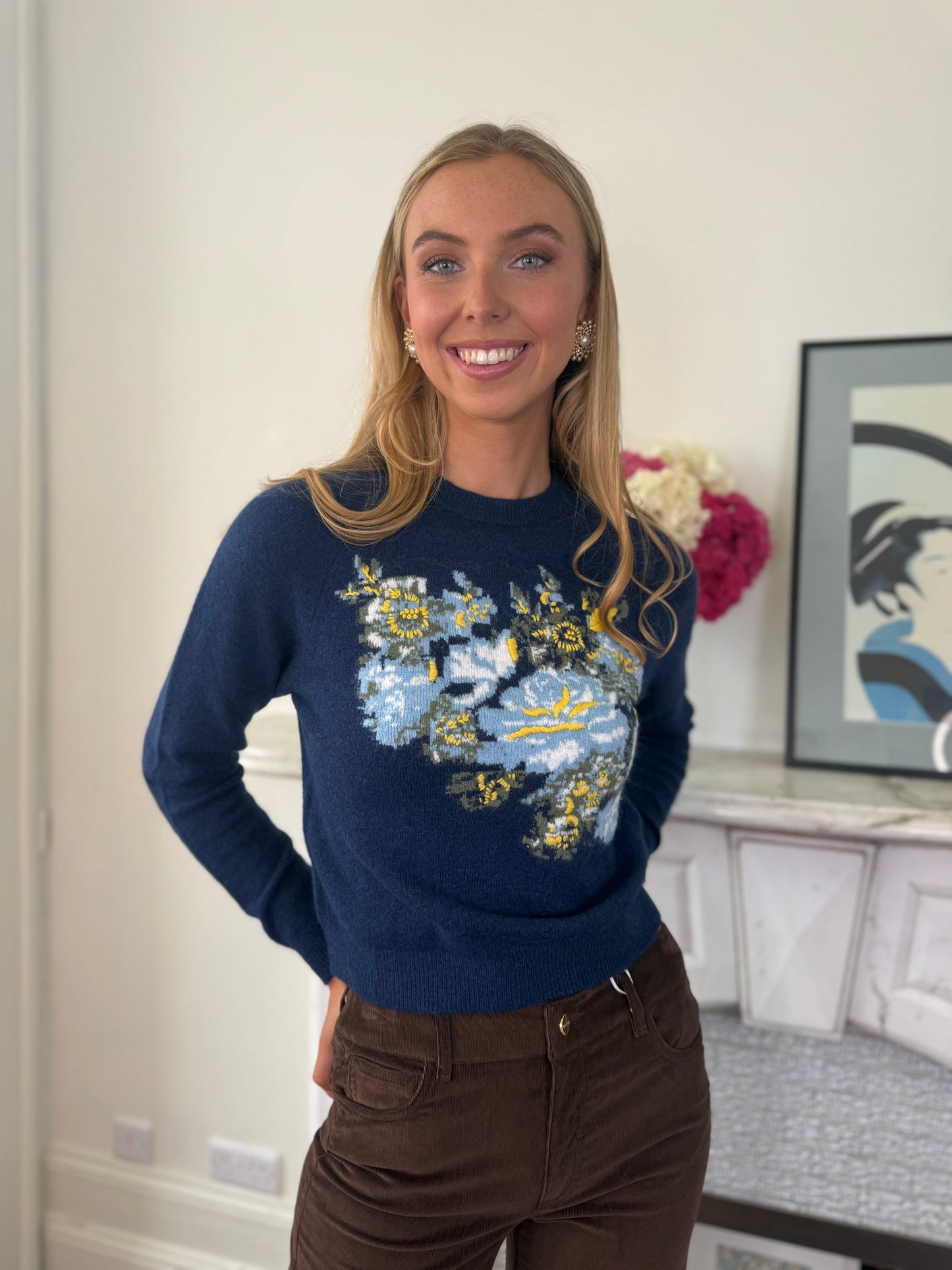 Iblues Liutaio Navy Blue Knit Sweater with Embroidered Detail