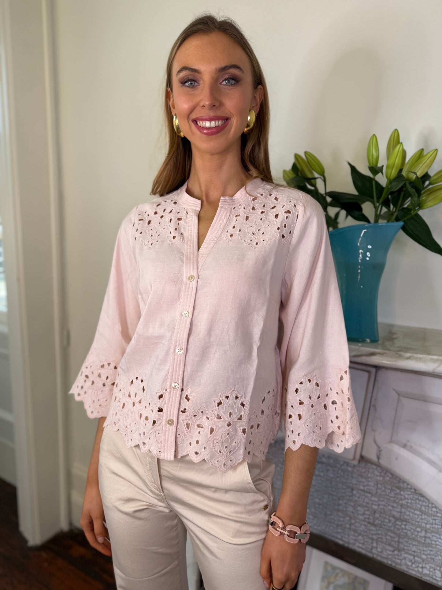 Gustav Sikka Embroidery Anglais Blouse in Blush
