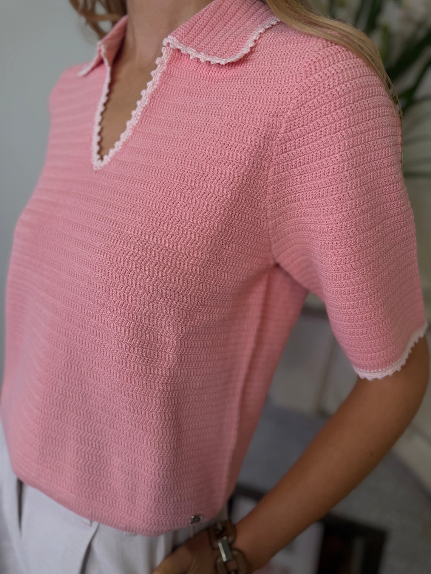 Gustav Isobel Crochet Knit Top in Powder Pink