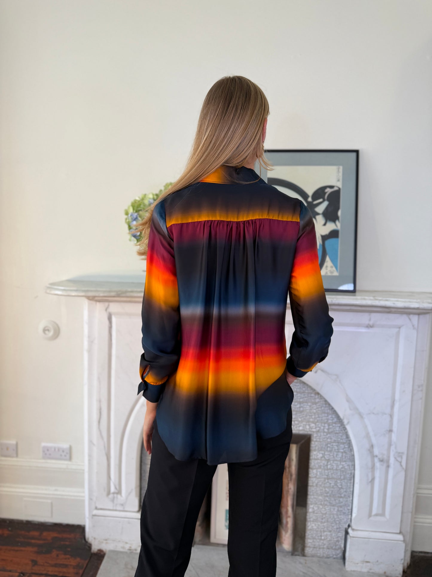 Beatrice B Vivid Orange and Navy Tie Dye Shirt