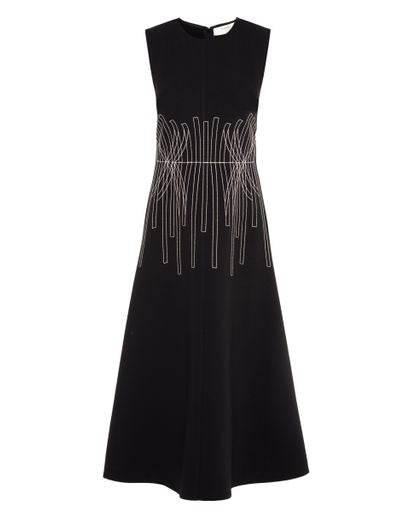Beatrice B Black Sleeveless Fit and Flare Jersey Dress with White Stitching Detail