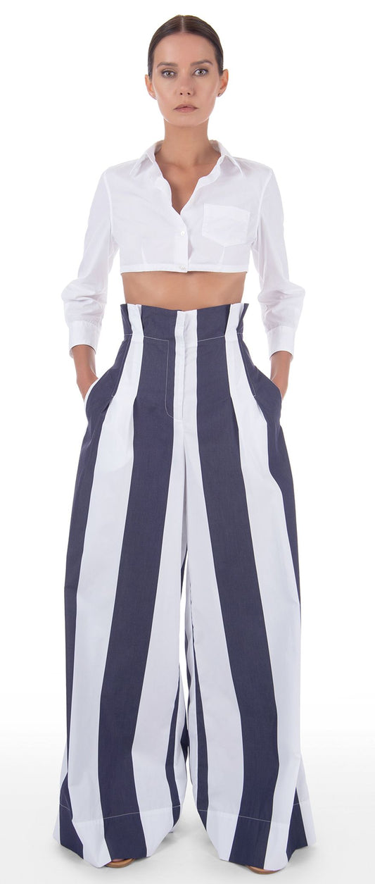 Kayrona Navy And White High Waisted Wide Leg Trousers