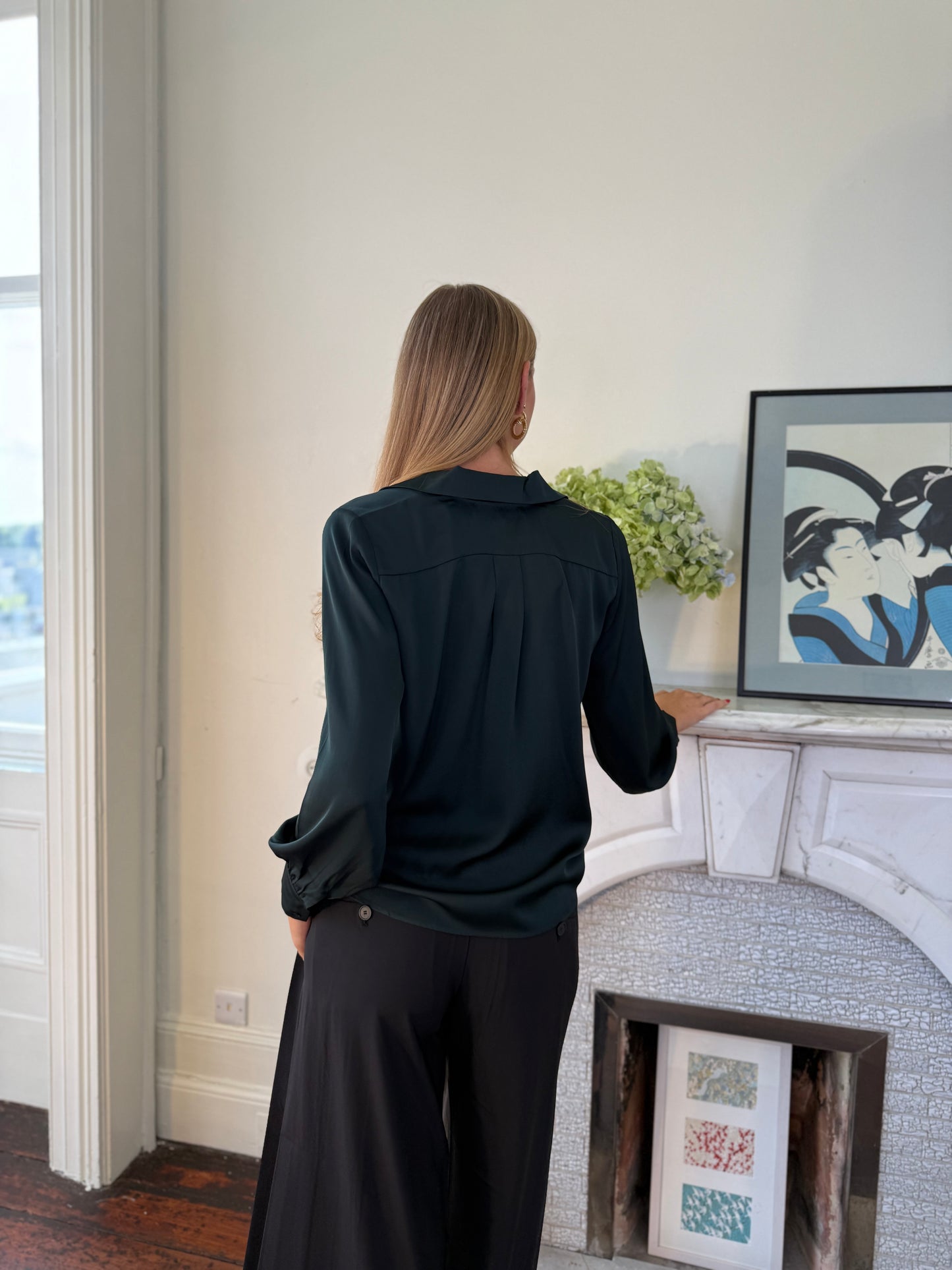 Silk95five Bay Blouse in Emerald Green