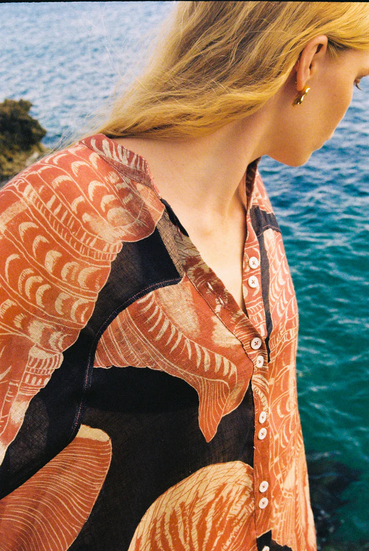 Moon And Mellow Linen Blouse Shell Rust