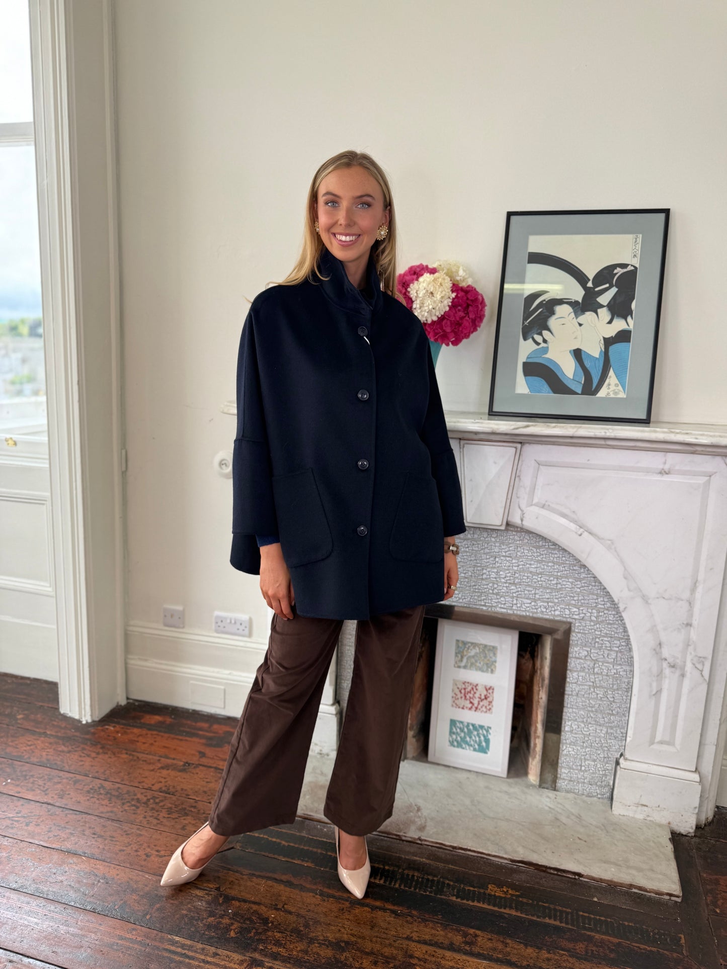 Iblues Brunner Double Faced Wool Car Coat in Navy