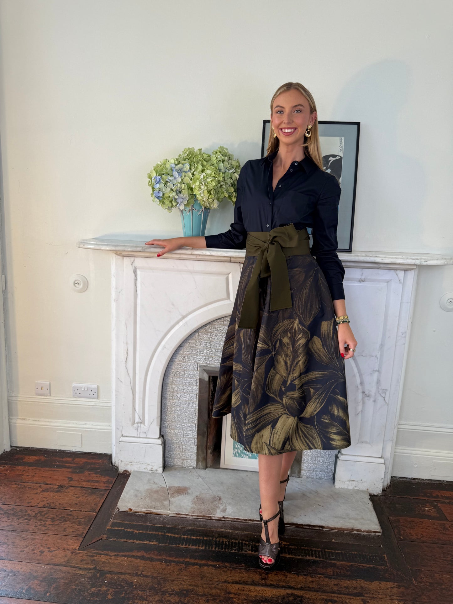 Sara Roka Navy and Army Green Shirt Dress