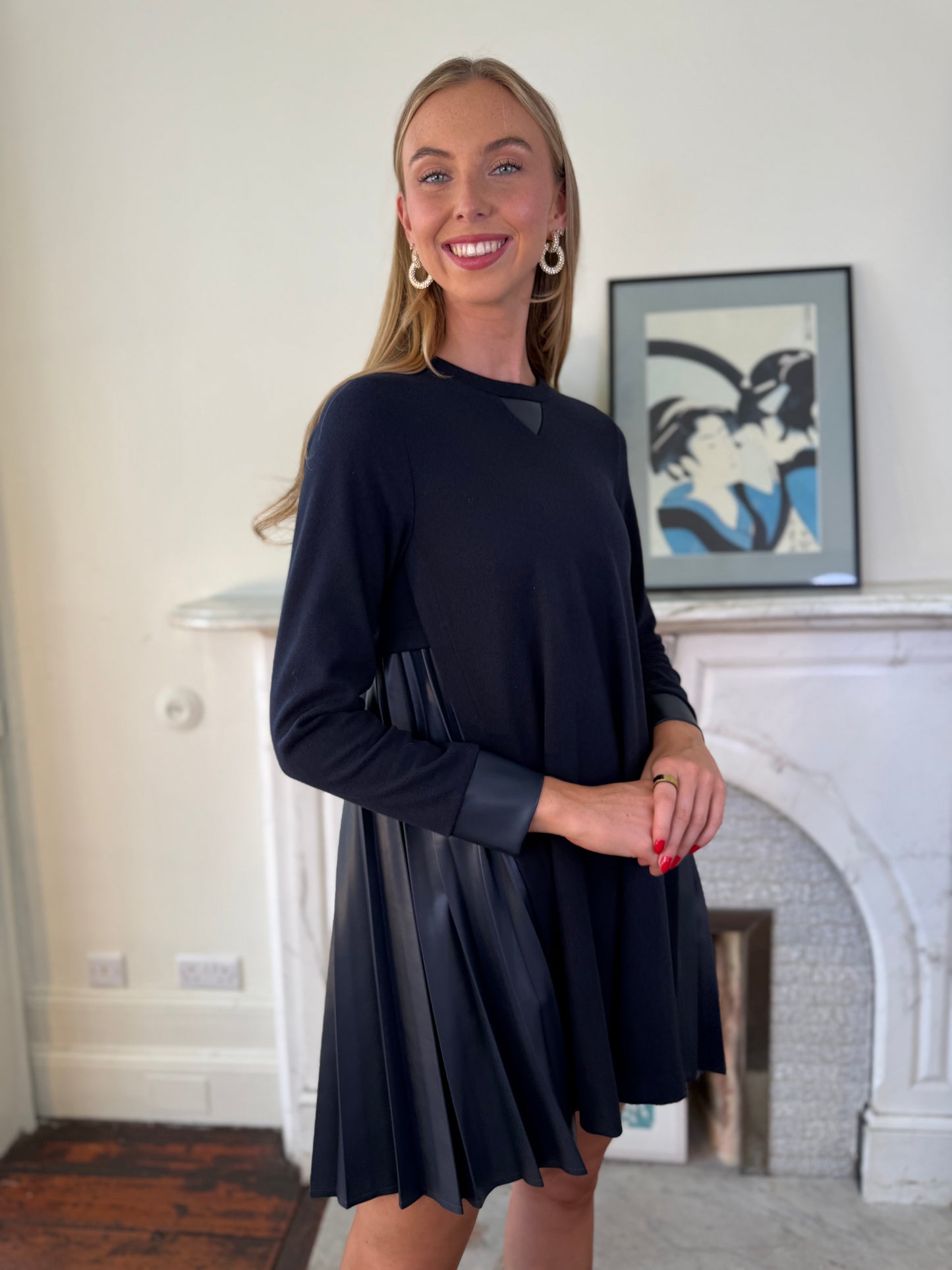Beatrice B Dark Sapphire Jersey Tunic Dress with Pleated Detail