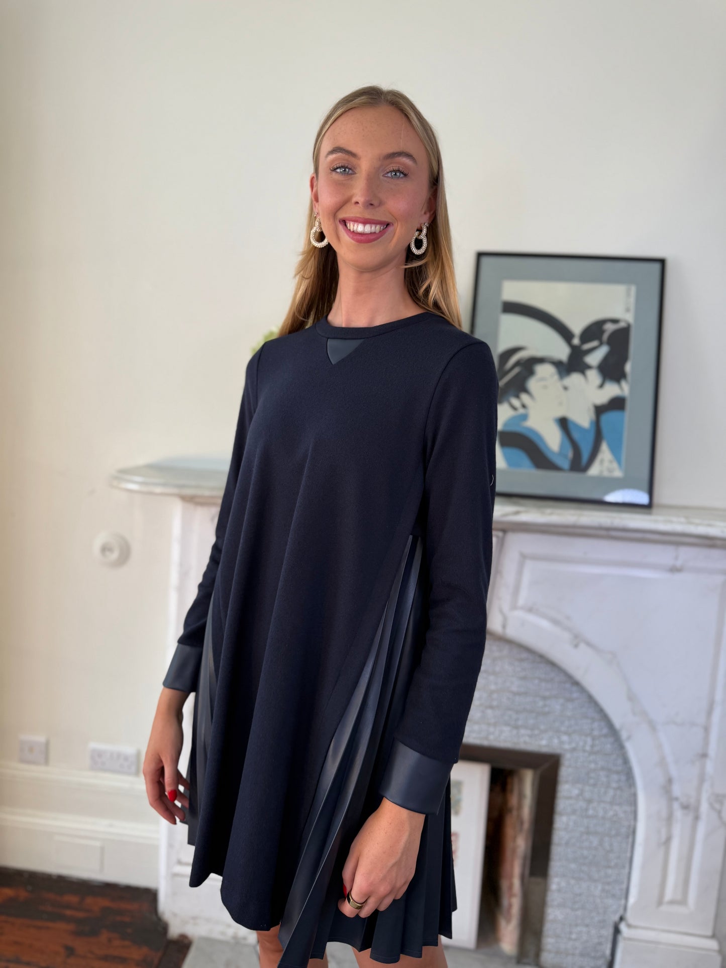 Beatrice B Dark Sapphire Jersey Tunic Dress with Pleated Detail