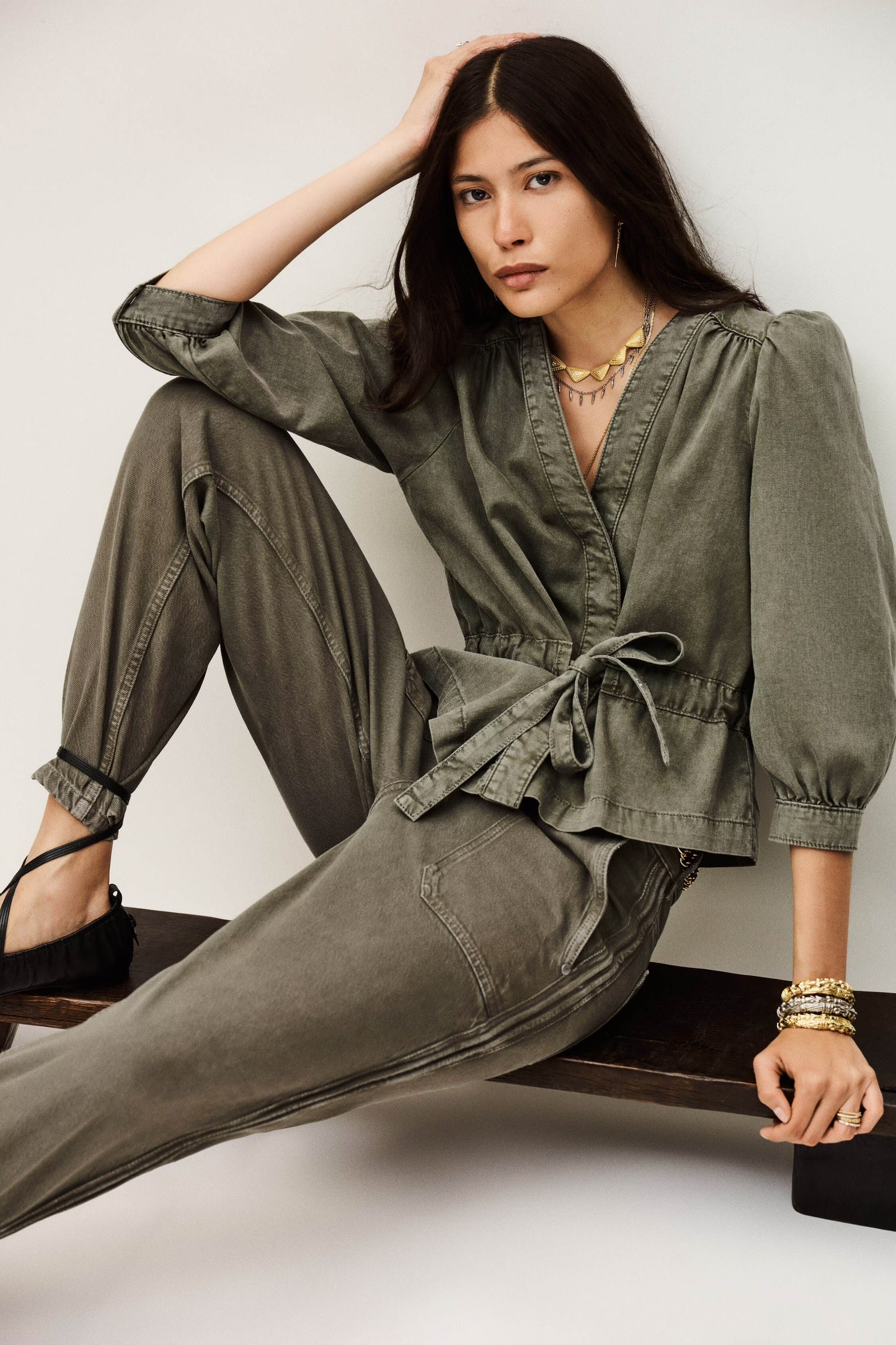 Ba&Sh Olavina Wrap Top Kaki Green