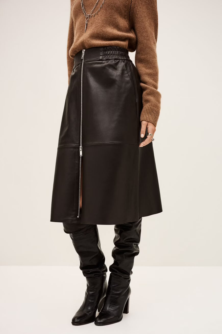 Ba&Sh Leather Skirt Pona Chocolate