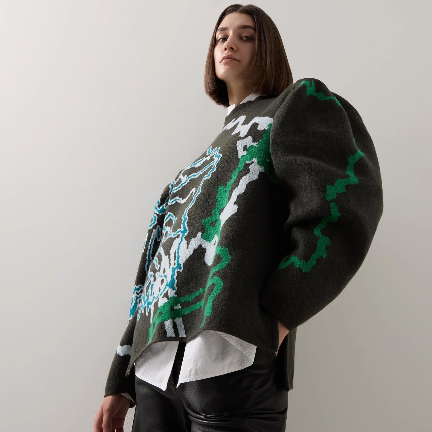 Urban Aran Graphic Barrel-Sleeve Sweater