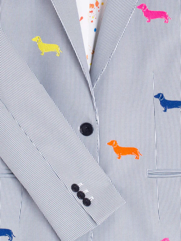 Vilagallo Grey Striped Jacket With Embroidered Dogs