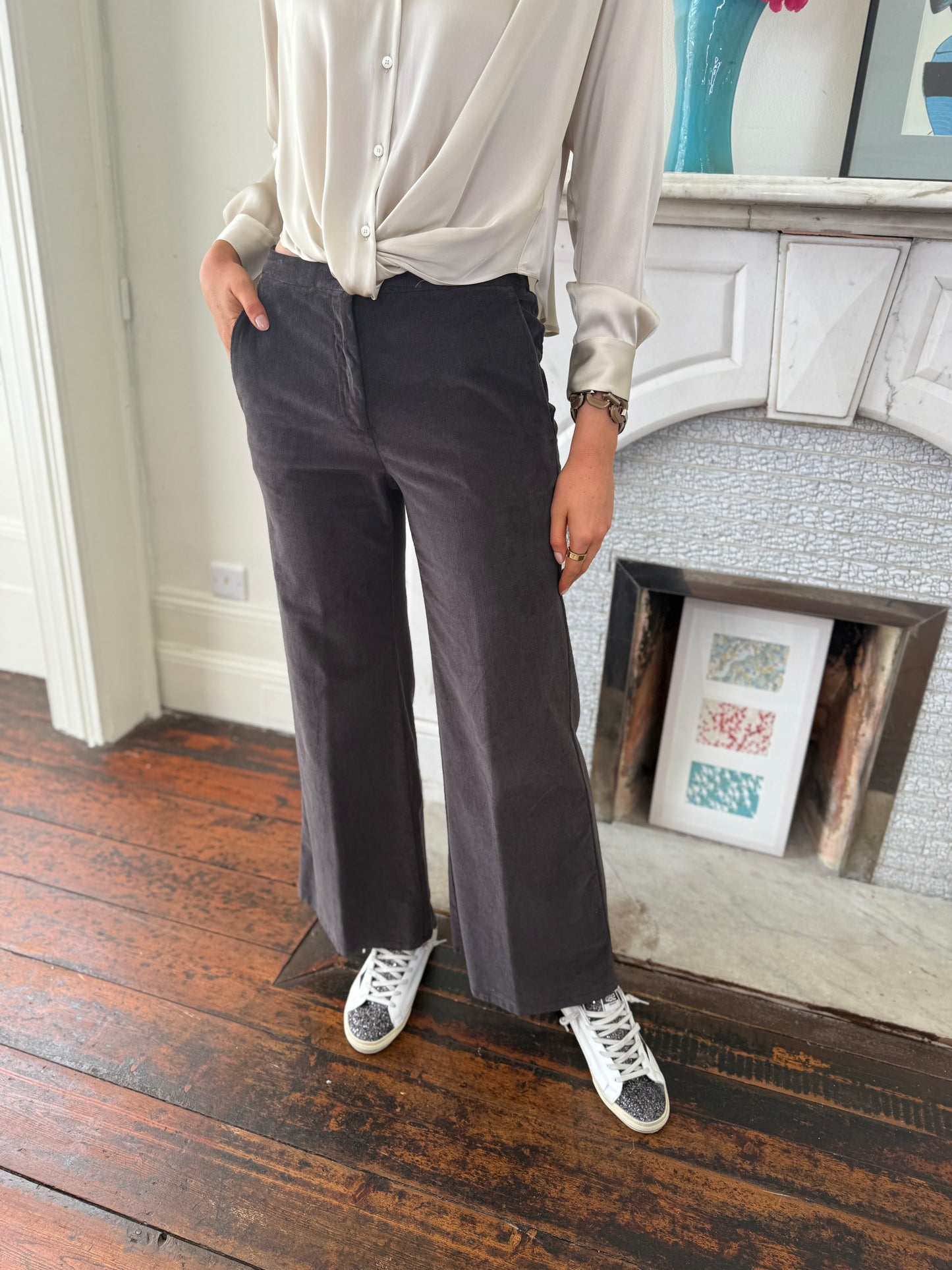 Rosso35 Chocolate Brown Wide Leg Corduroy Trousers