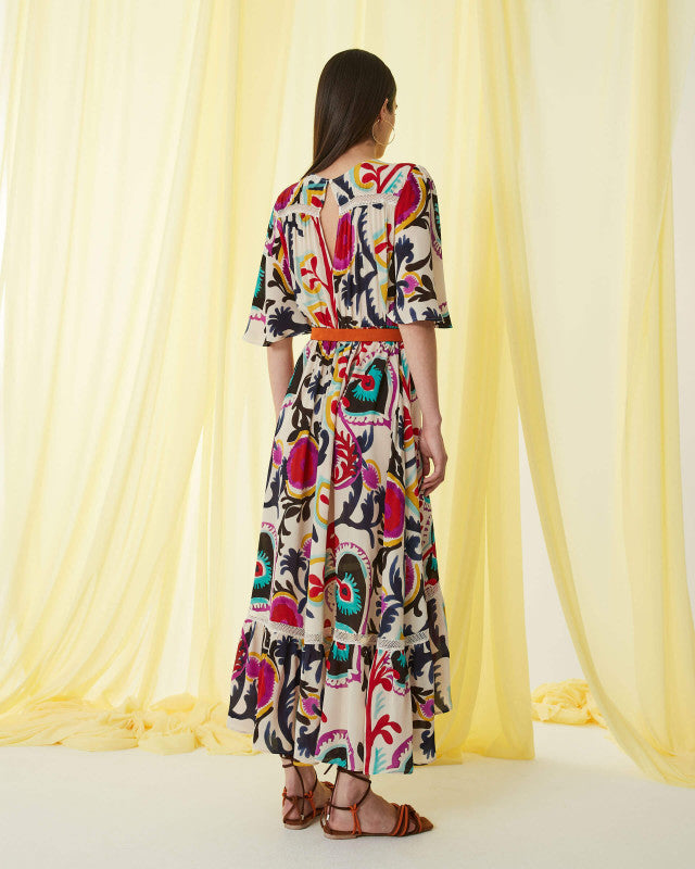 Frida Printed Midi Length Multi Print Dress