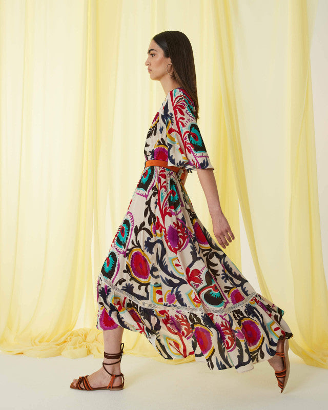 Frida Printed Midi Length Multi Print Dress