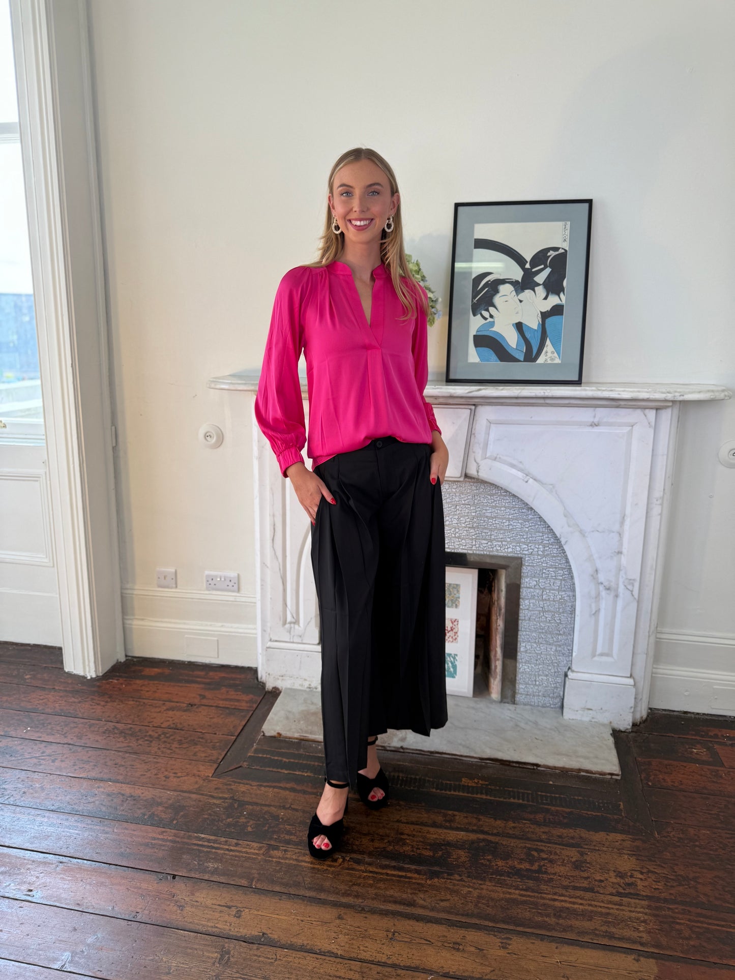 Silk95five Madras Blouse in Hibiscus