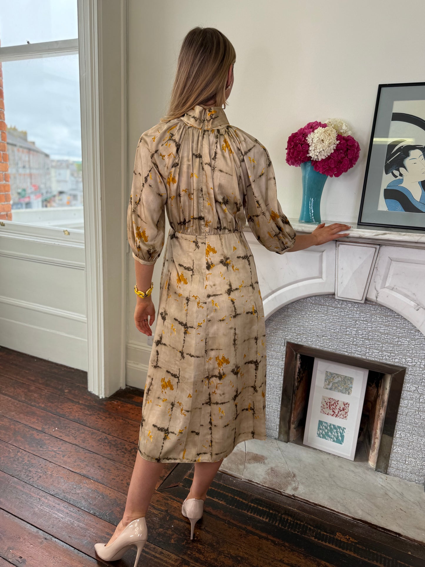 Kameya High Neck Pattern Midi Dress