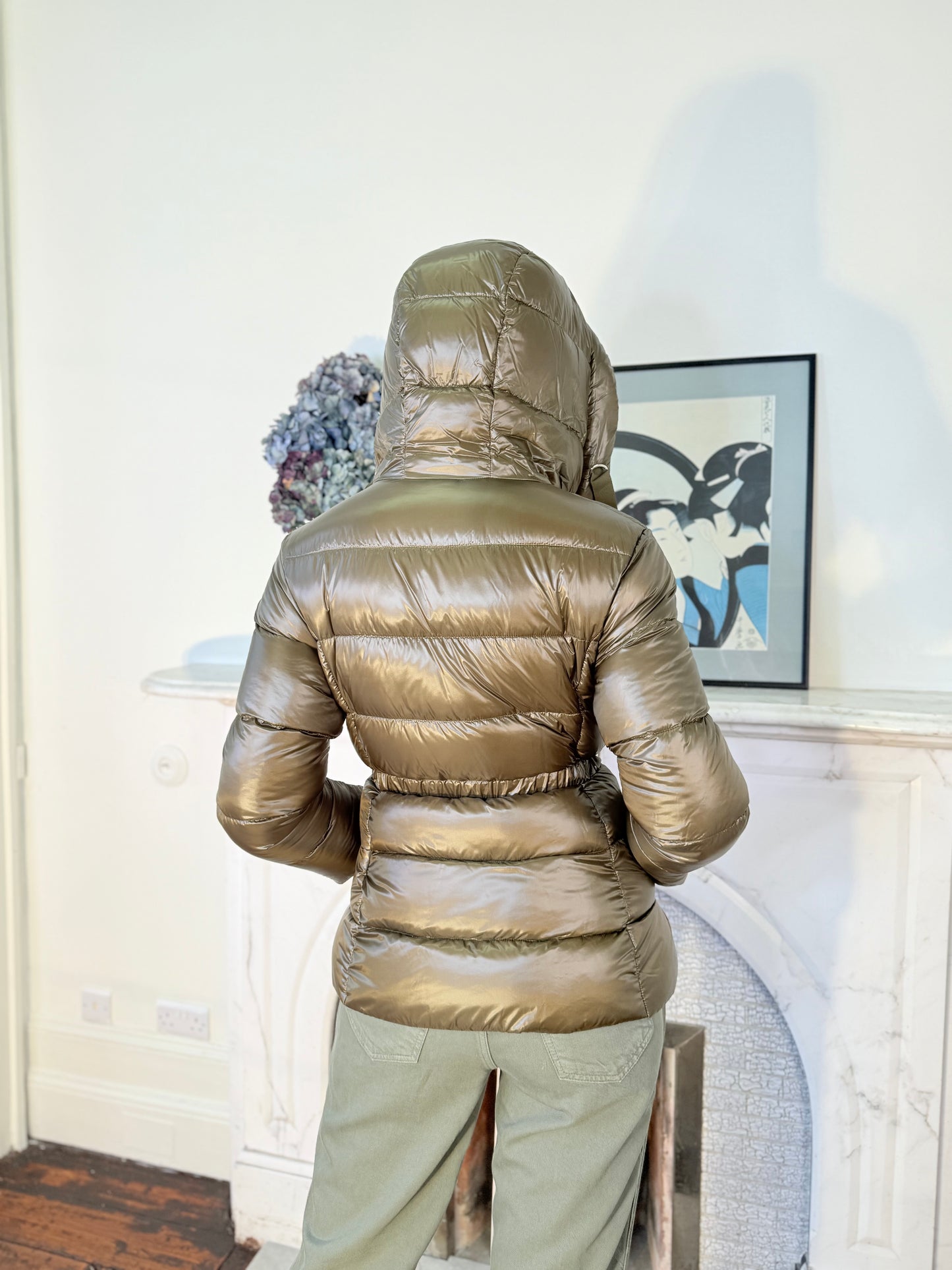 Herno Army Green Puffa Jacket with Hood and Belt Detail