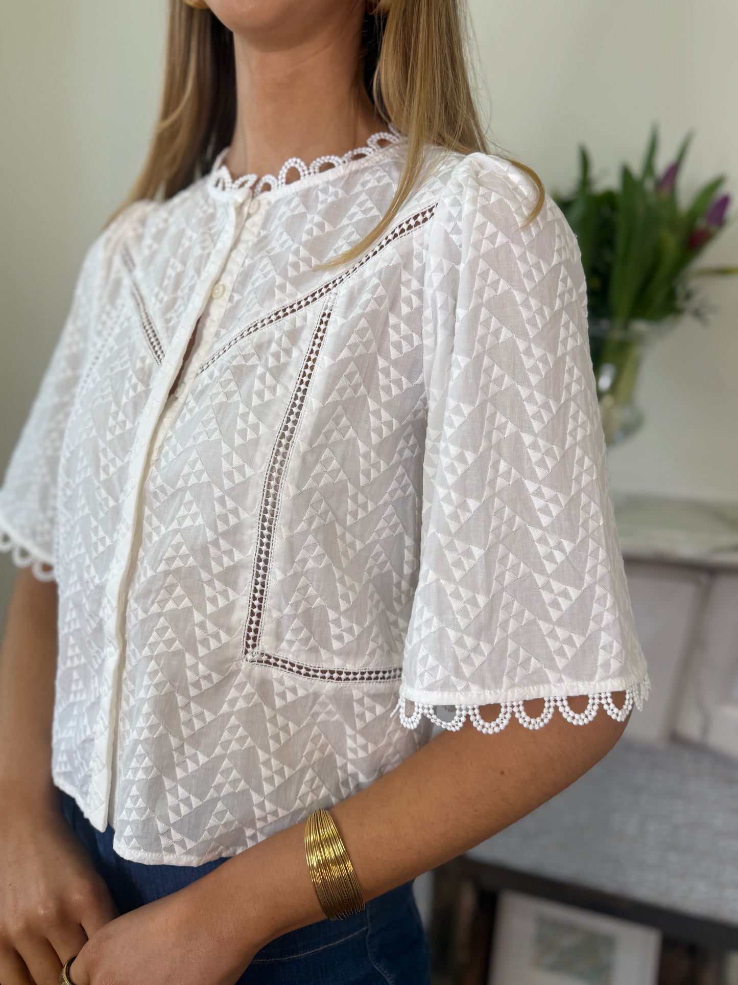 Suncoo Leyla White Embroidered Blouse