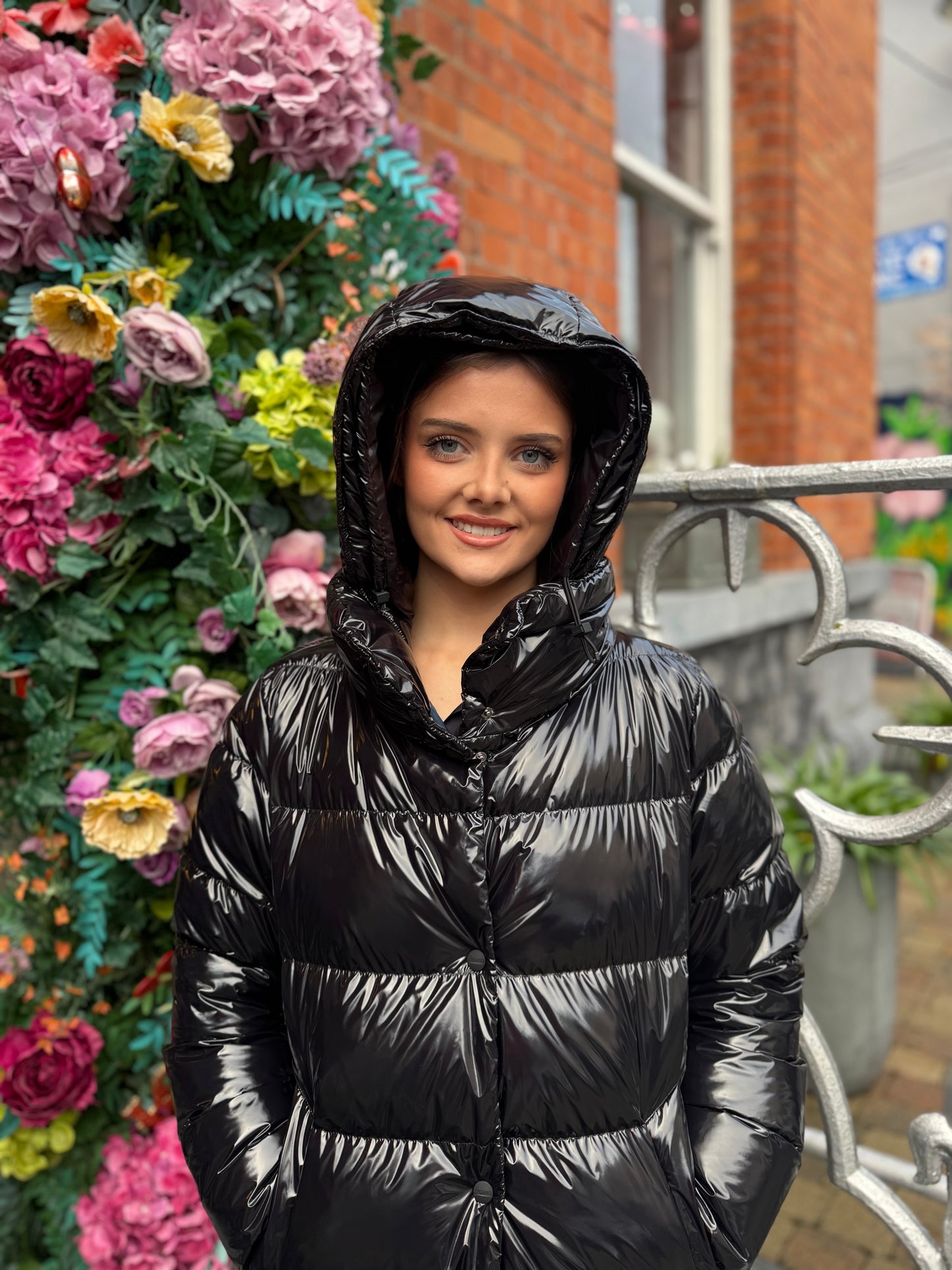 Herno Black Glossy Medium Length Puffa With Hood