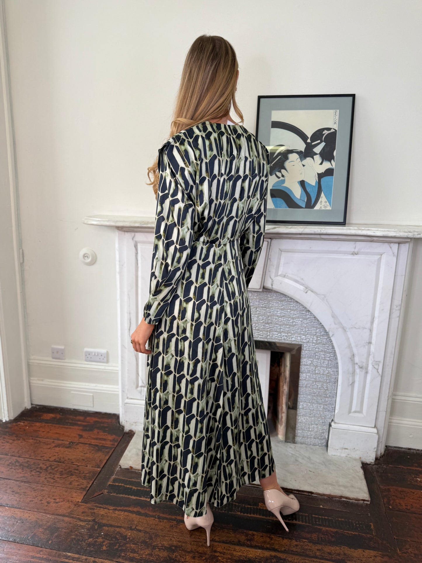 Kameya Full Length Kaki and Black Print Dress