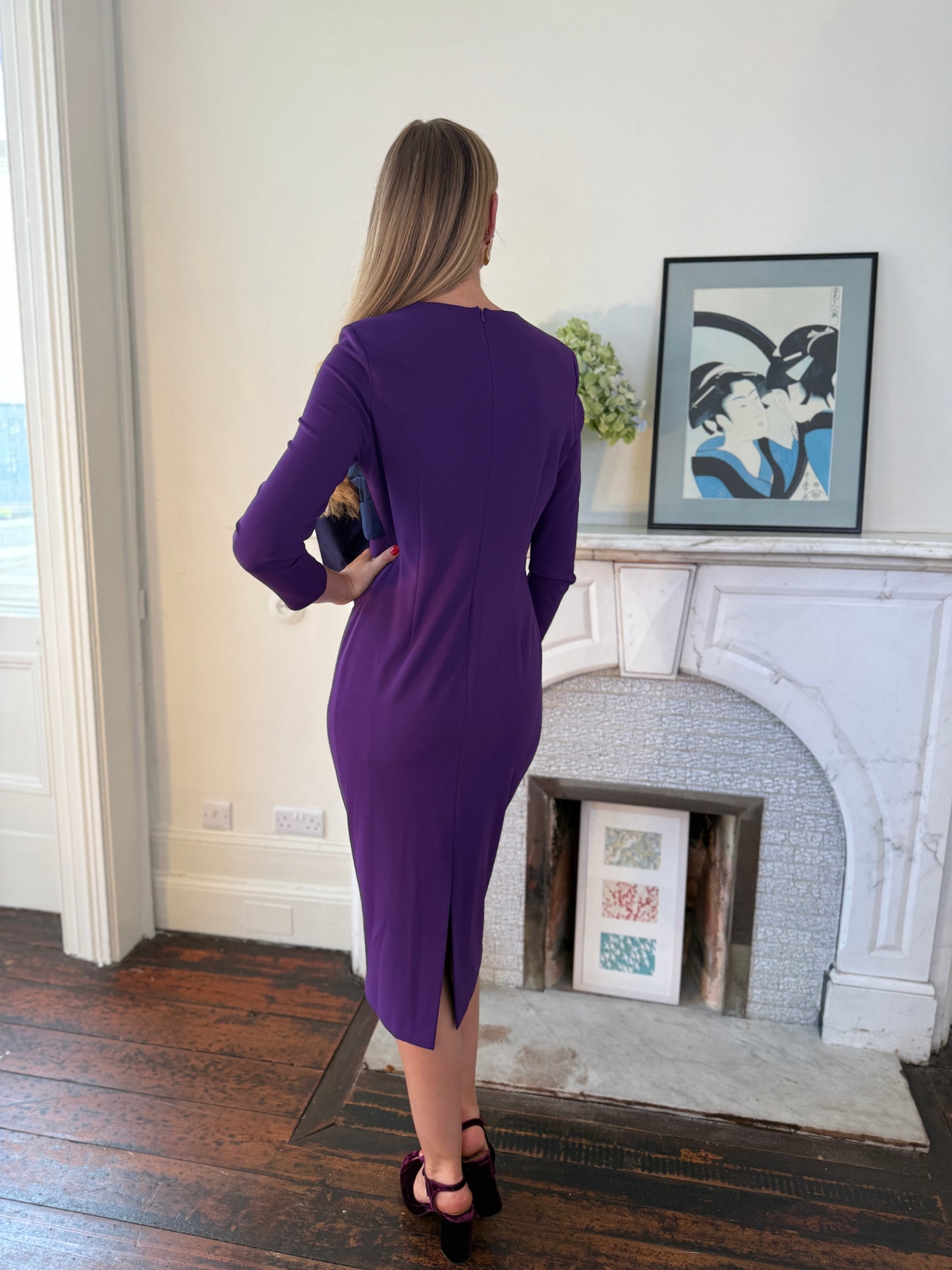 Moskada Purple Fitted Dress with Taffeta Bow Detail