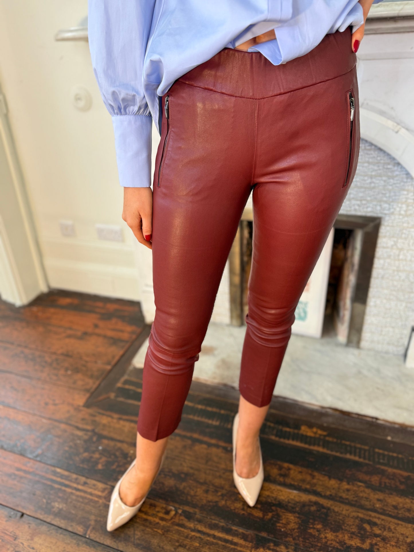 Gustav Doa 7/8 Flare Maroon Leather Pants