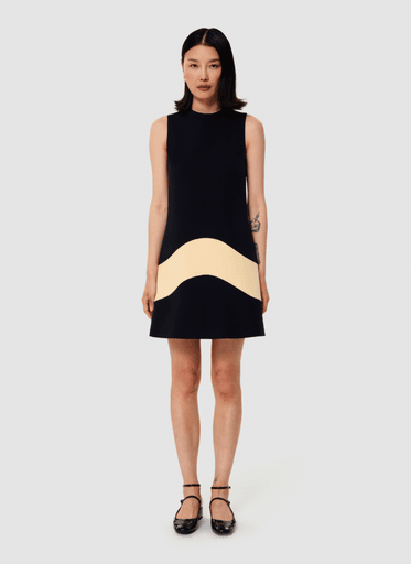 Tara Jarmon Navy and Buttermilk Cream 60's Inspired Sleeveless Shift Dress