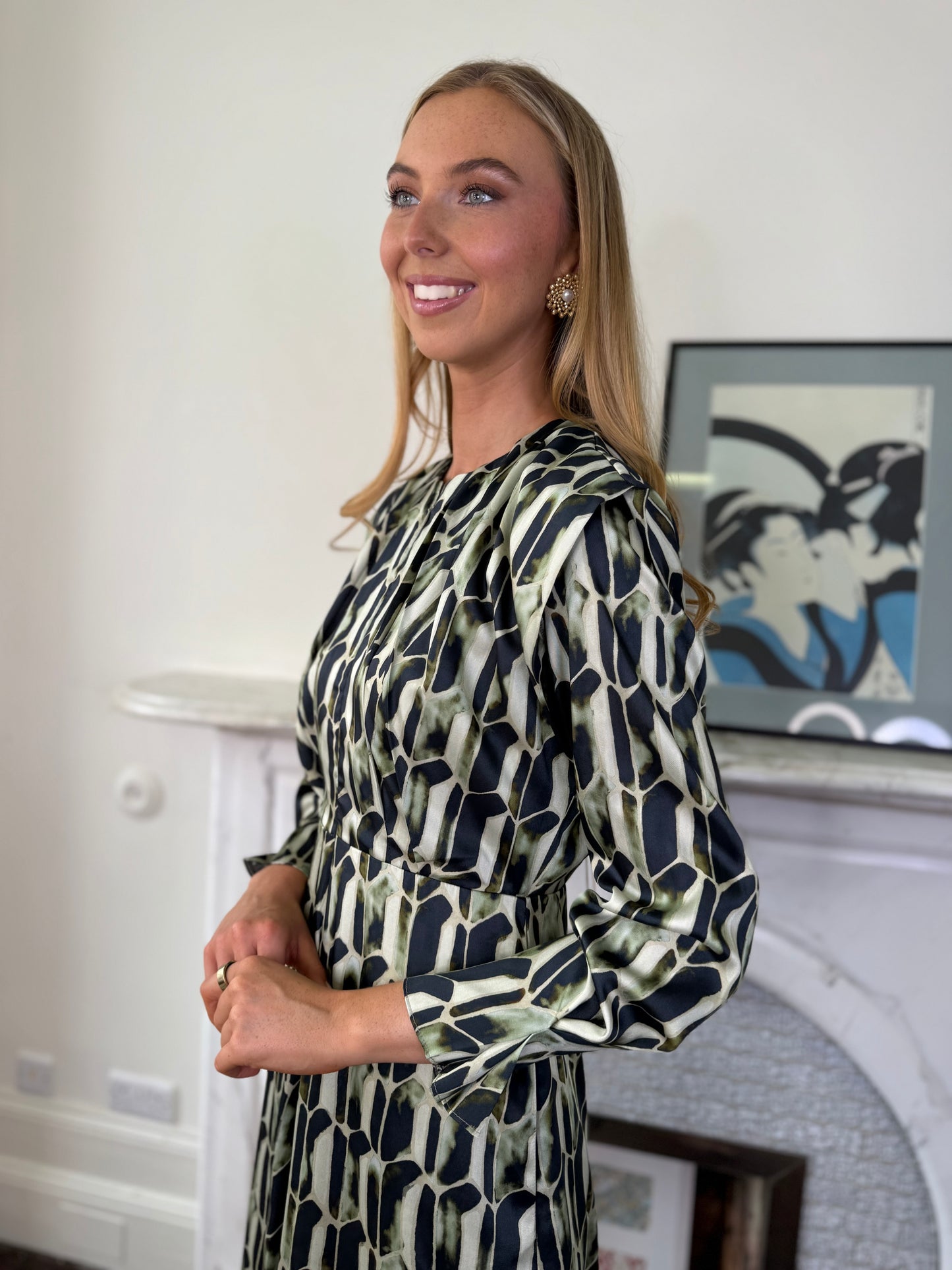 Kameya Full Length Kaki and Black Print Dress