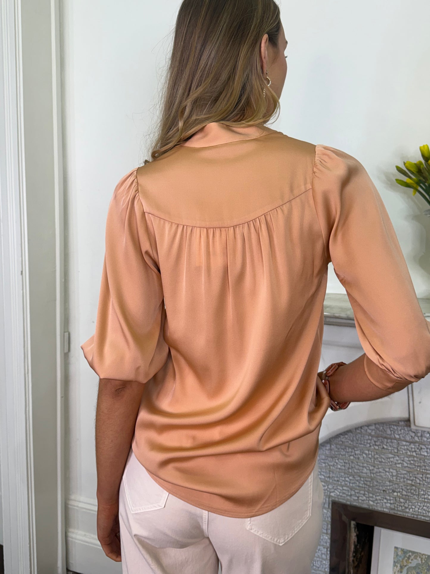 Silk95five Madras Blouse Sand