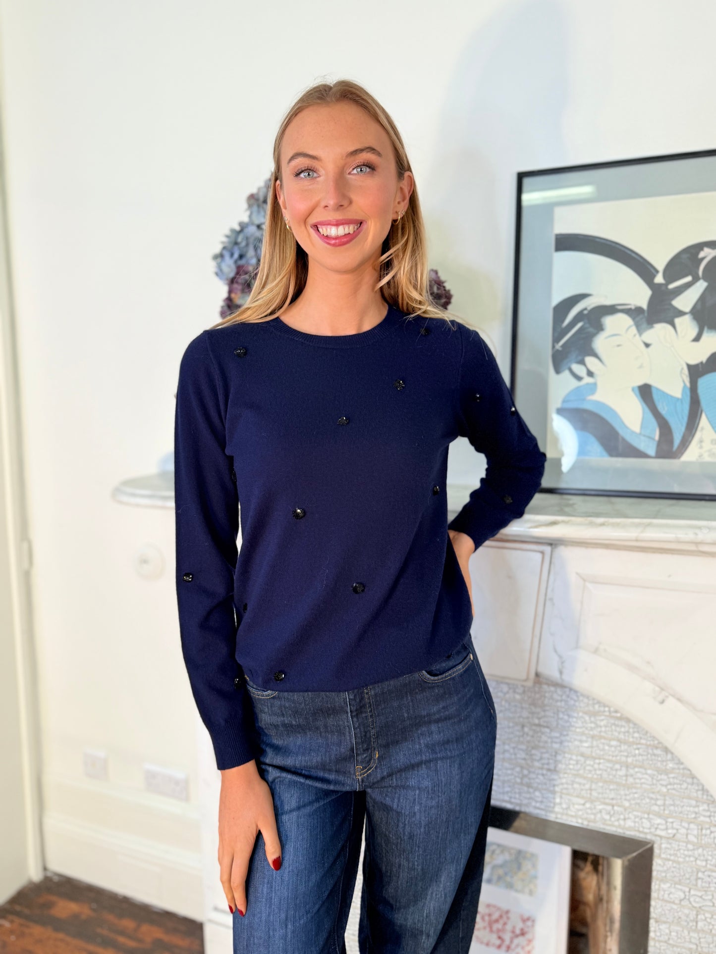 Cocoa Cashmere Heritage Navy Jumper