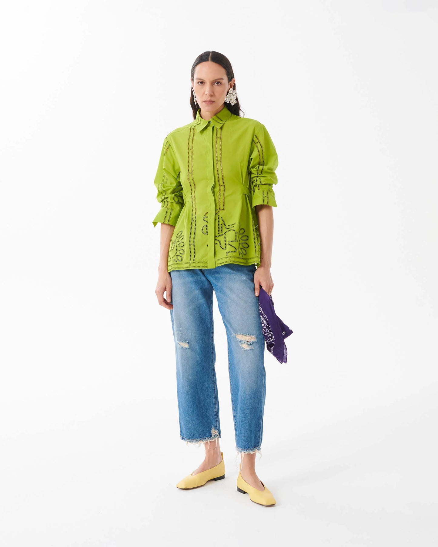 Beatrice B Broderie Anglaise Green Shirt
