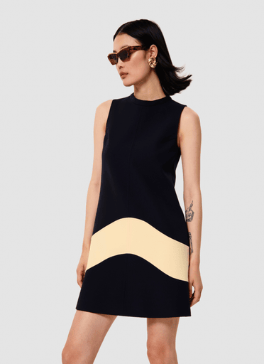 Tara Jarmon Navy and Buttermilk Cream 60's Inspired Sleeveless Shift Dress
