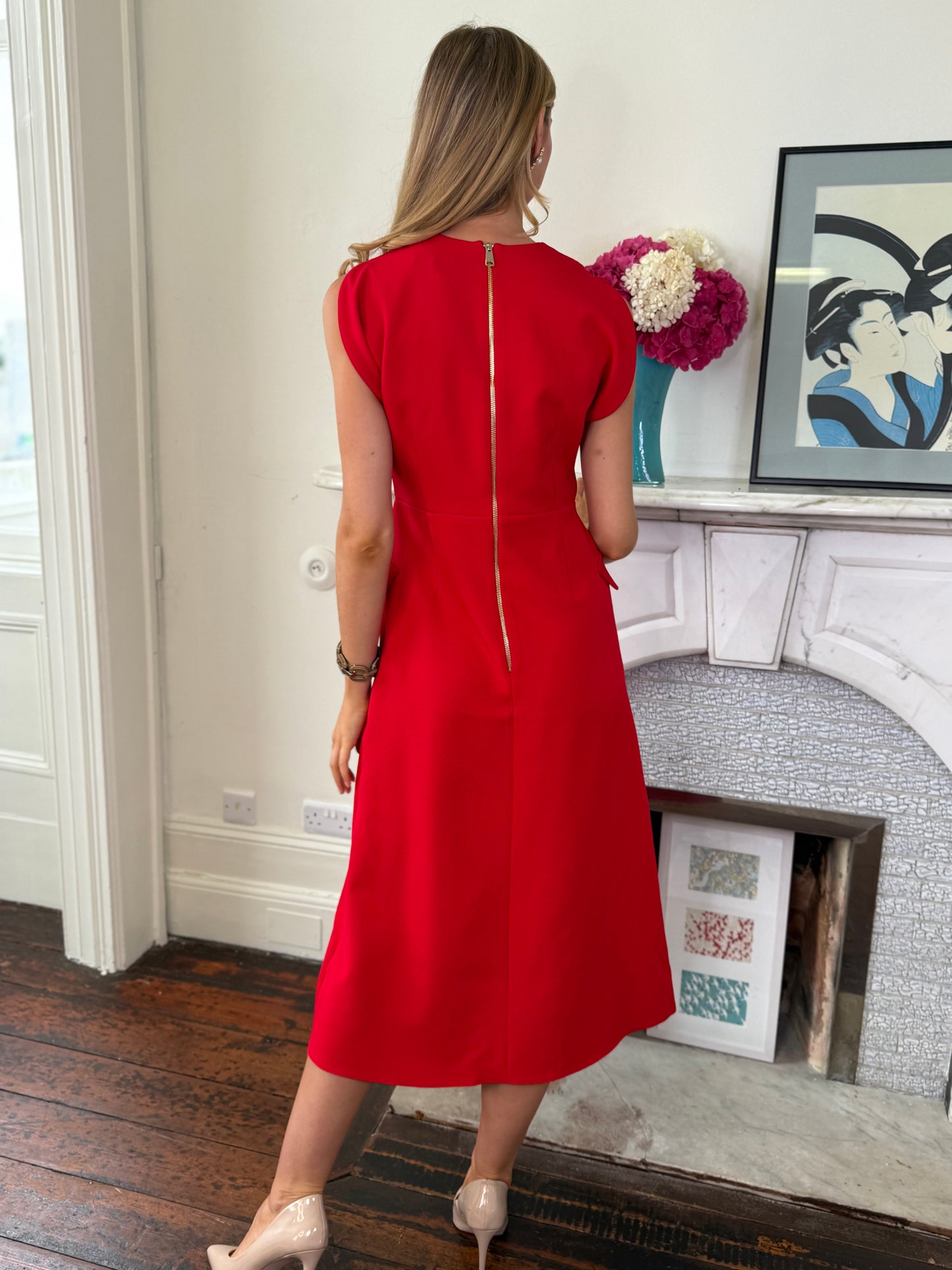 Kameya Red A Line Midi Dress
