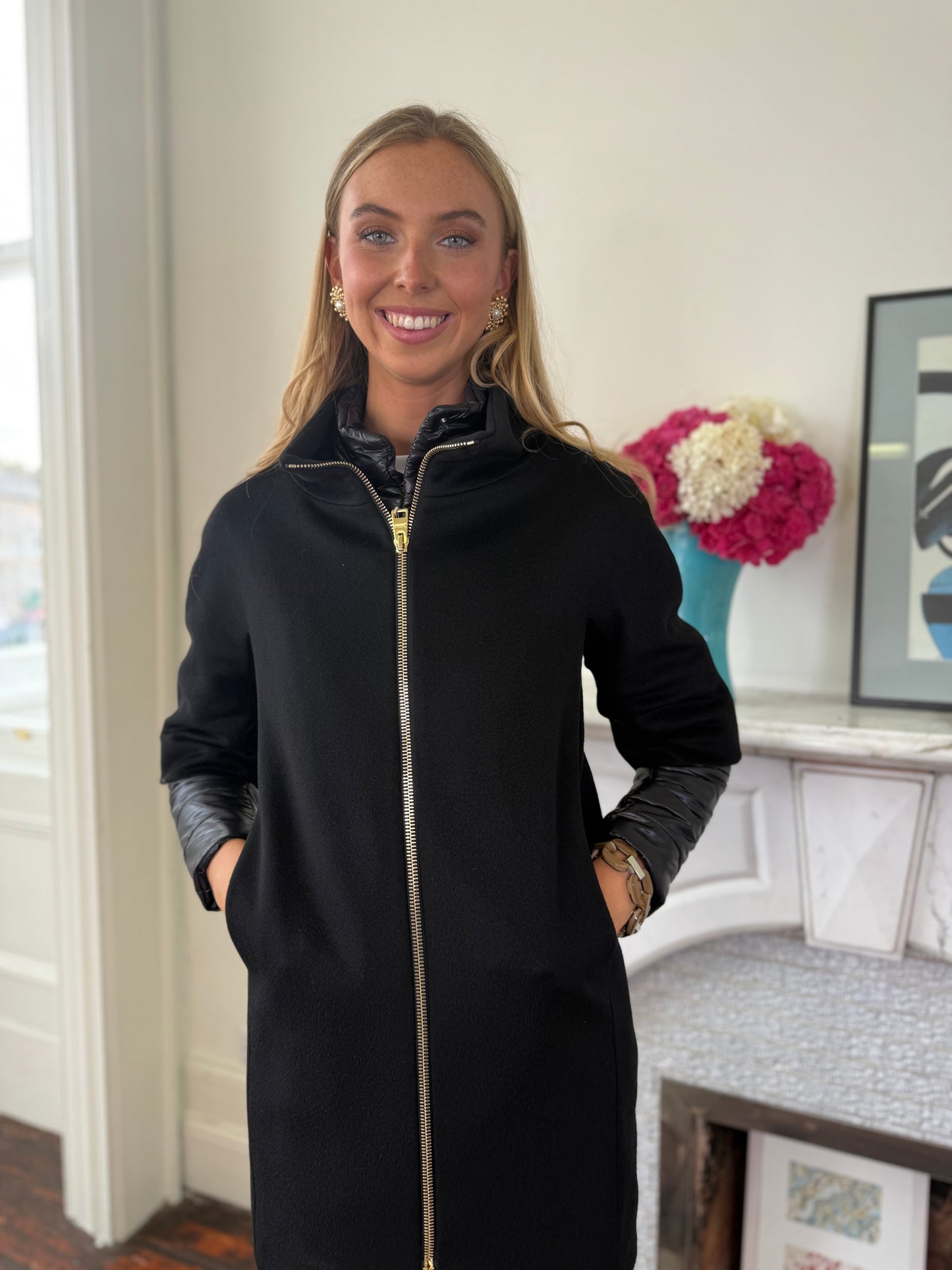 Herno Layered-Sleeved Zip-Up Down Coat