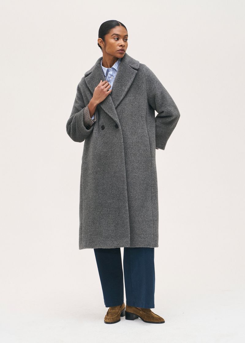 Rosso35 Mid Grey Alpaca and Wool Mix Double Breasted Coat