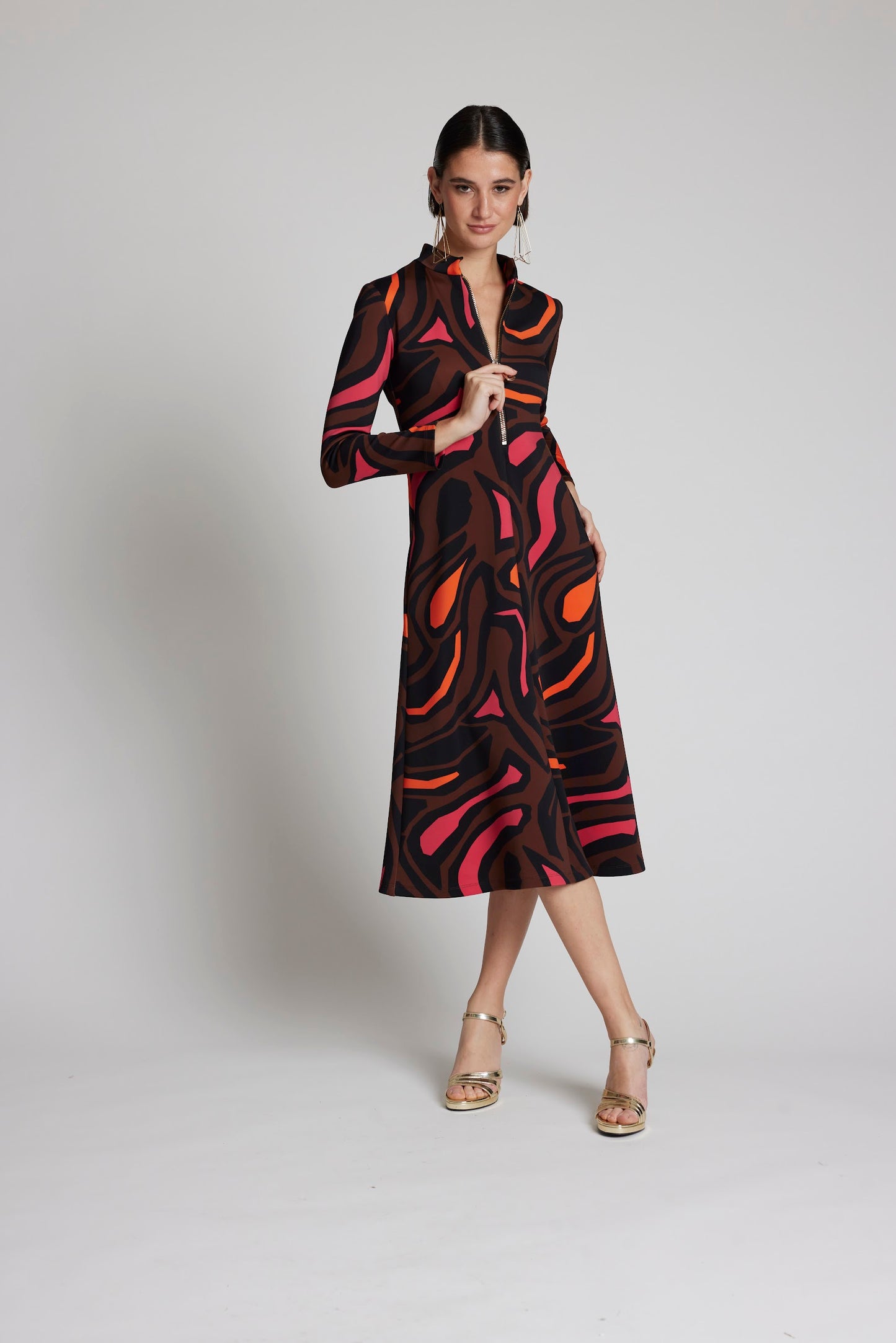 Moskada Abstract Print Neopren Dress with Zip Detail
