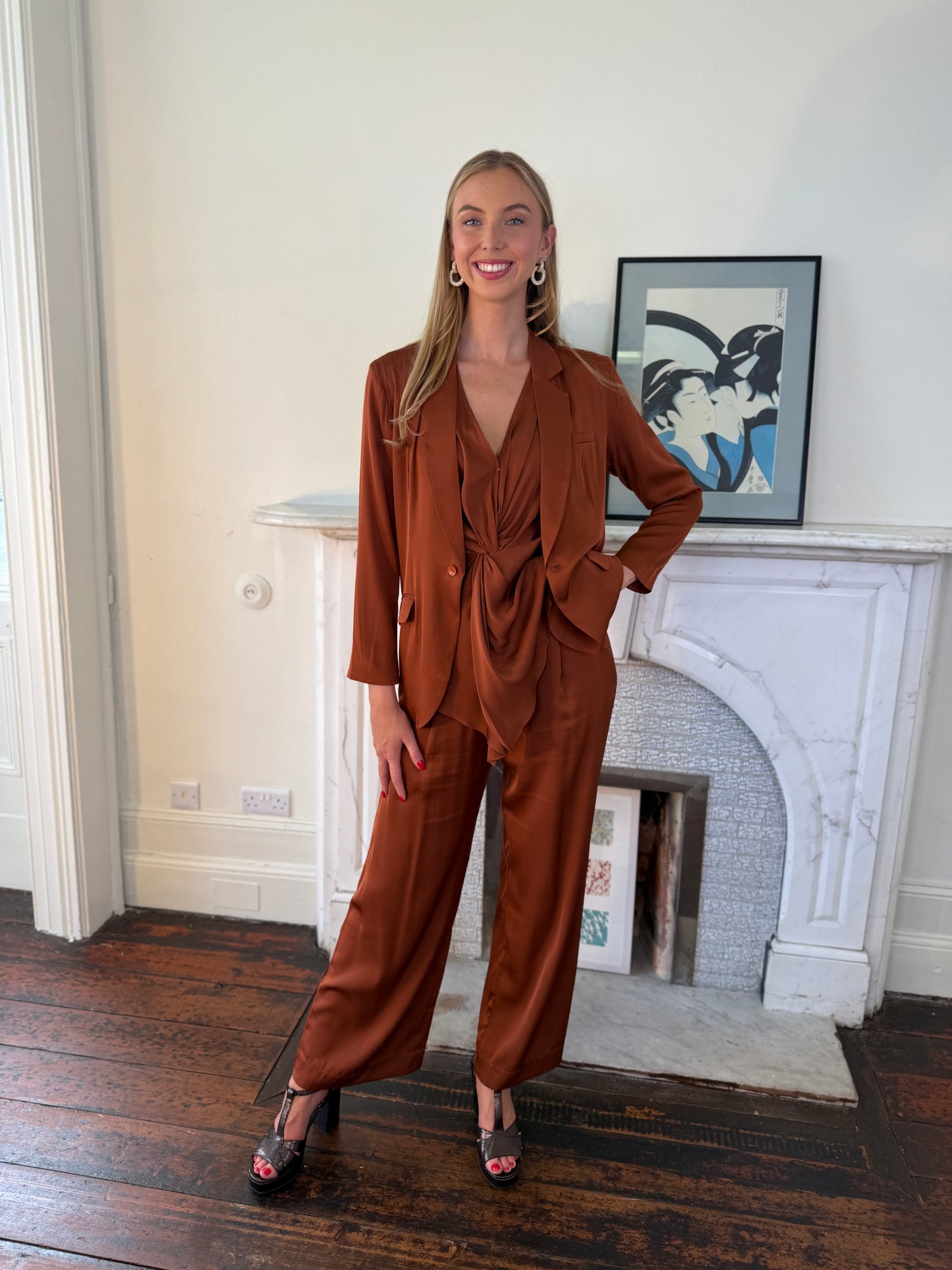 Silk95five Single Breasted Silk Blazer in Truffle