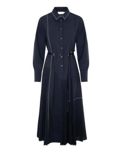 Beatrice B Dark Sapphire Shirt Dress with White Stitching Detail