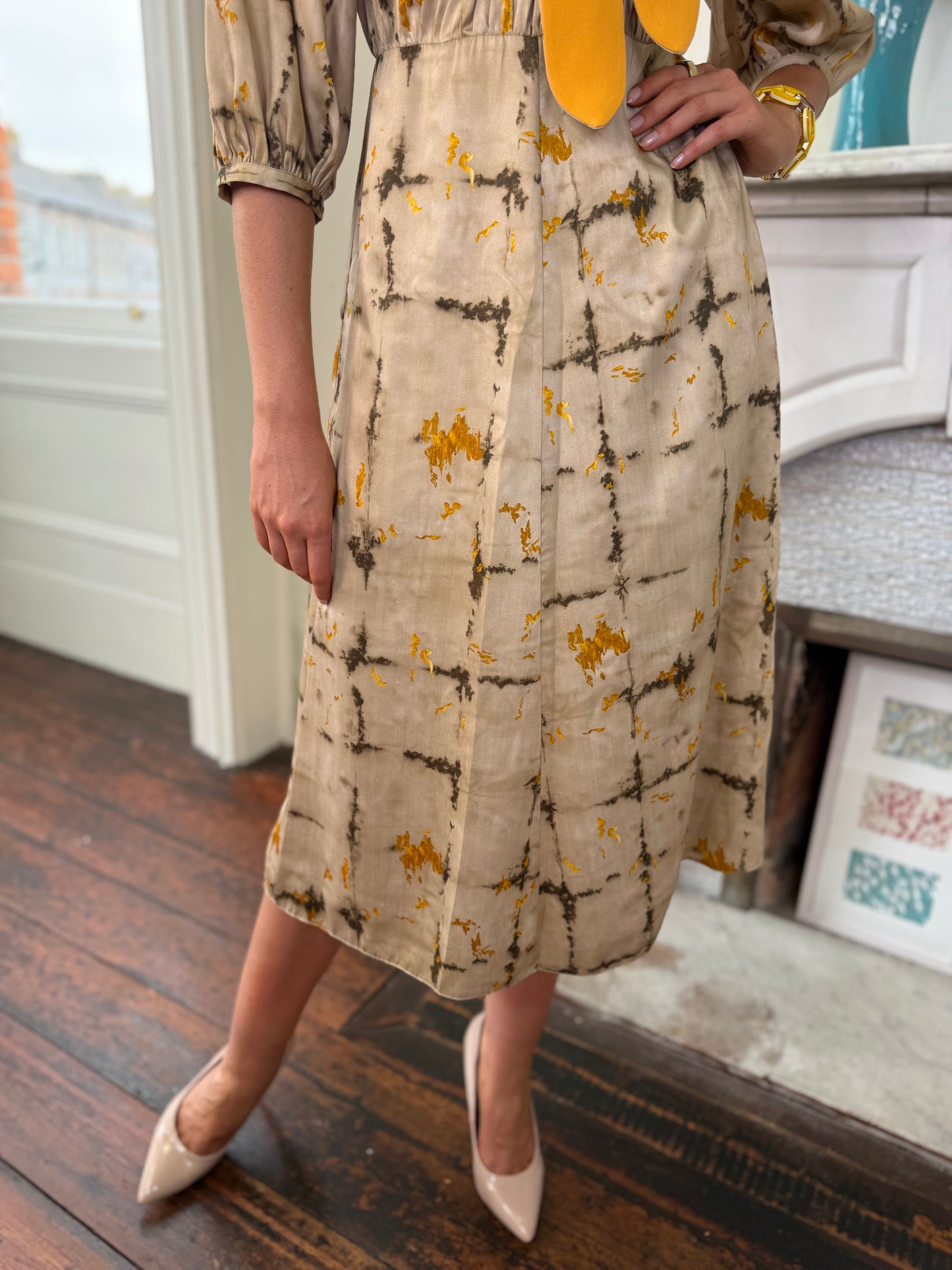Kameya High Neck Pattern Midi Dress