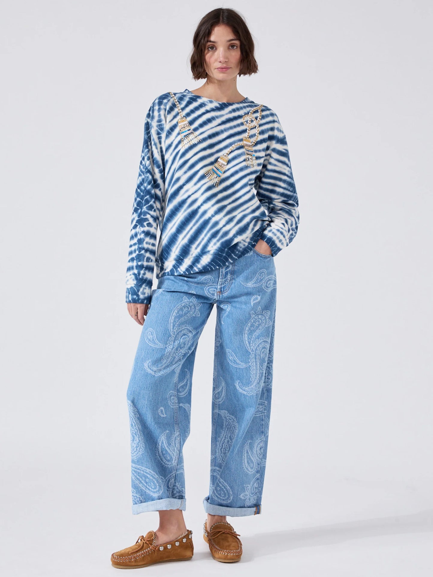 Hayley Menzies Janis Tassel Embellished Sweatshirt Blue