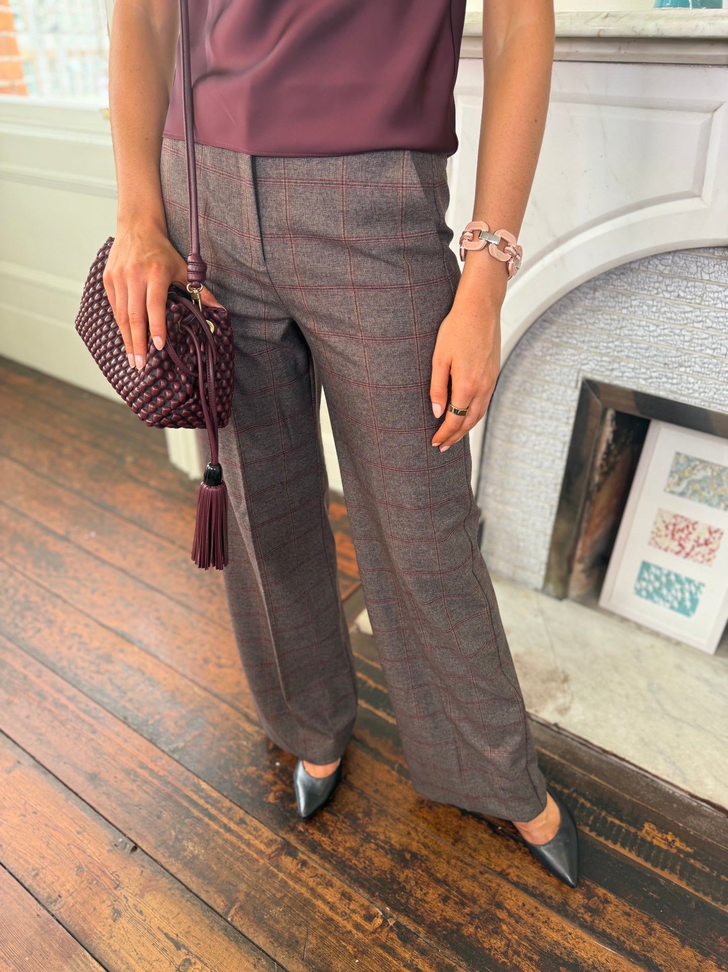 Iblues Check Brown Twill Tailored Trousers