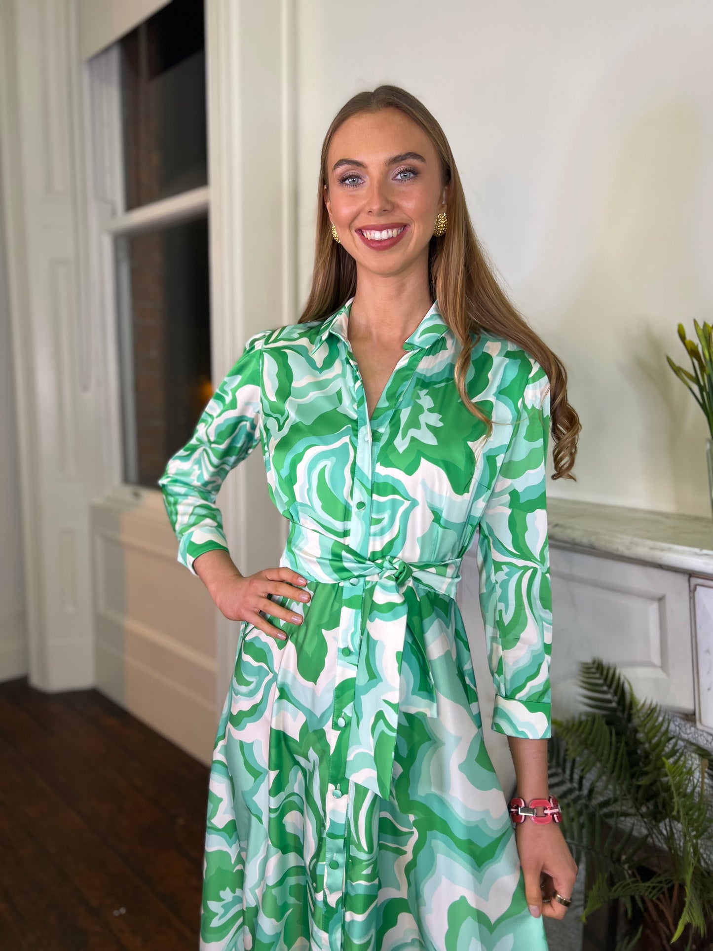 MATILDE CANO Camisero Verde Midi Shirt Dress