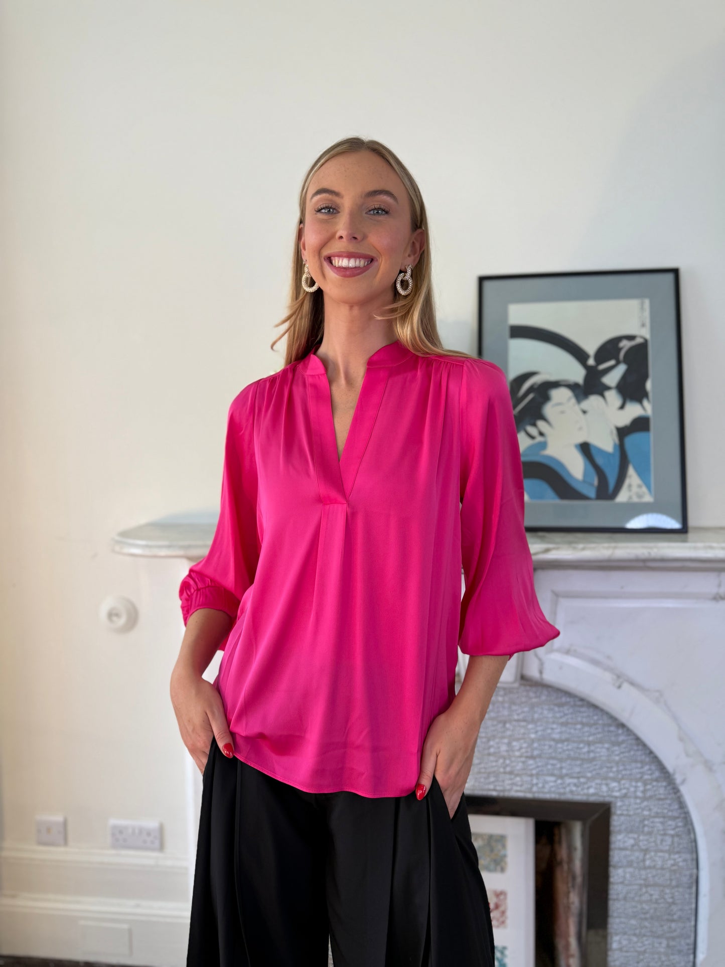 Silk95five Madras Blouse in Hibiscus