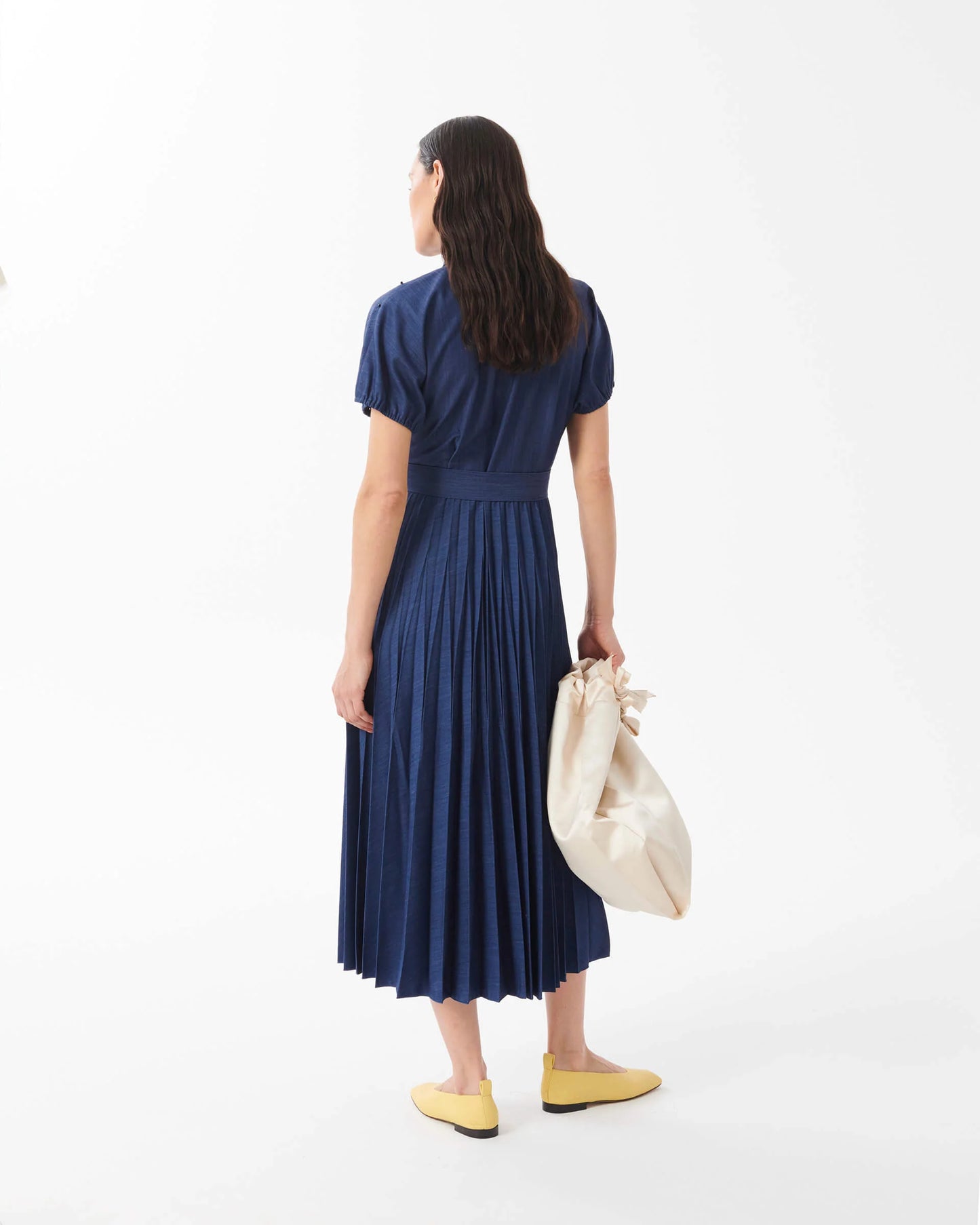 Beatrice B Estella Pleated and Hand Embroidered Navy Dress