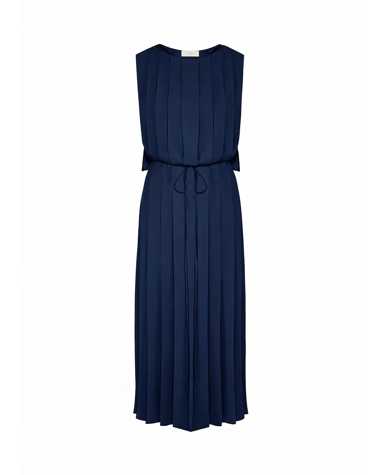 Beatrice B Pleated Long Dress With Waist Tie Navy