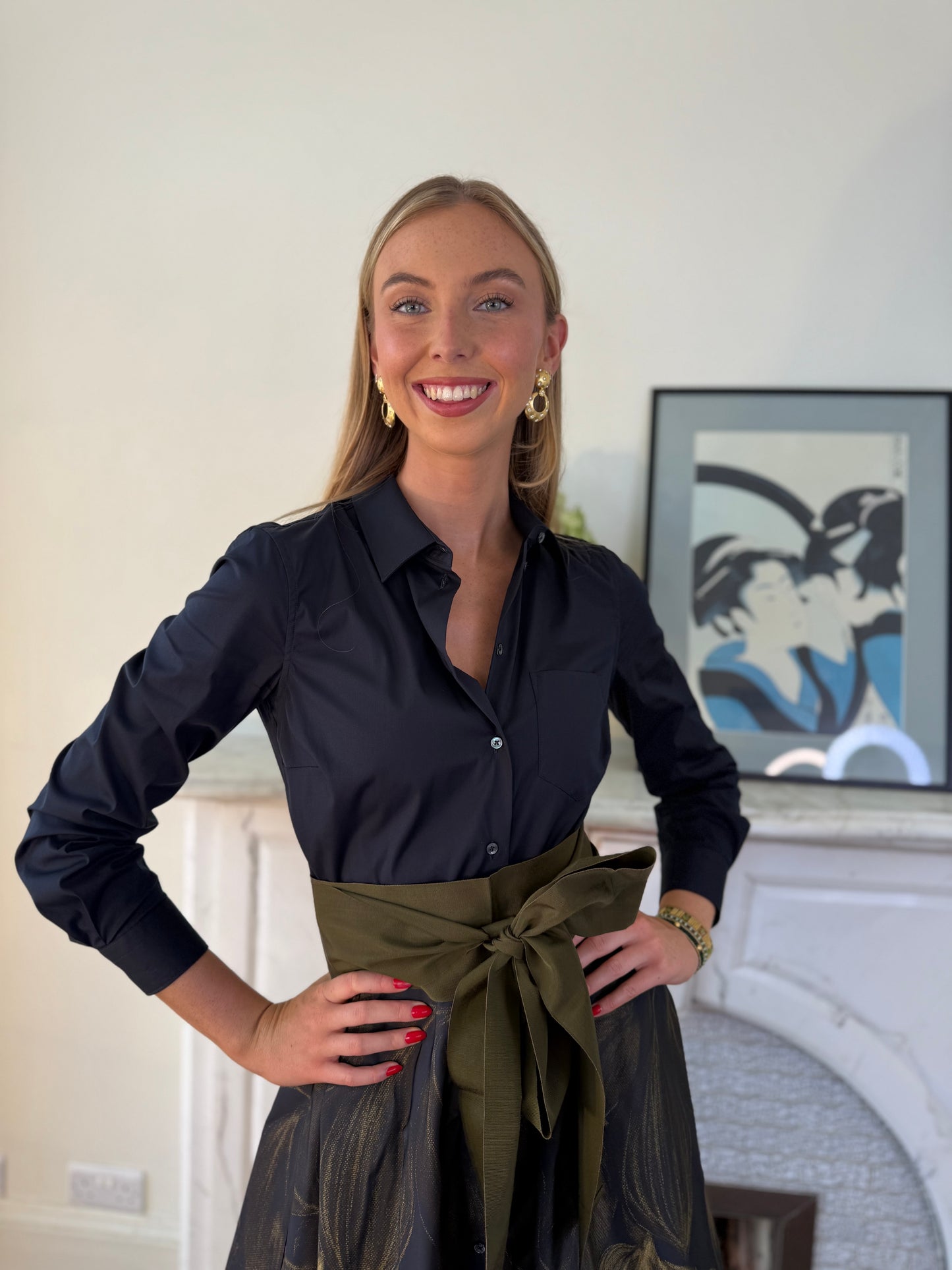 Sara Roka Navy and Army Green Shirt Dress