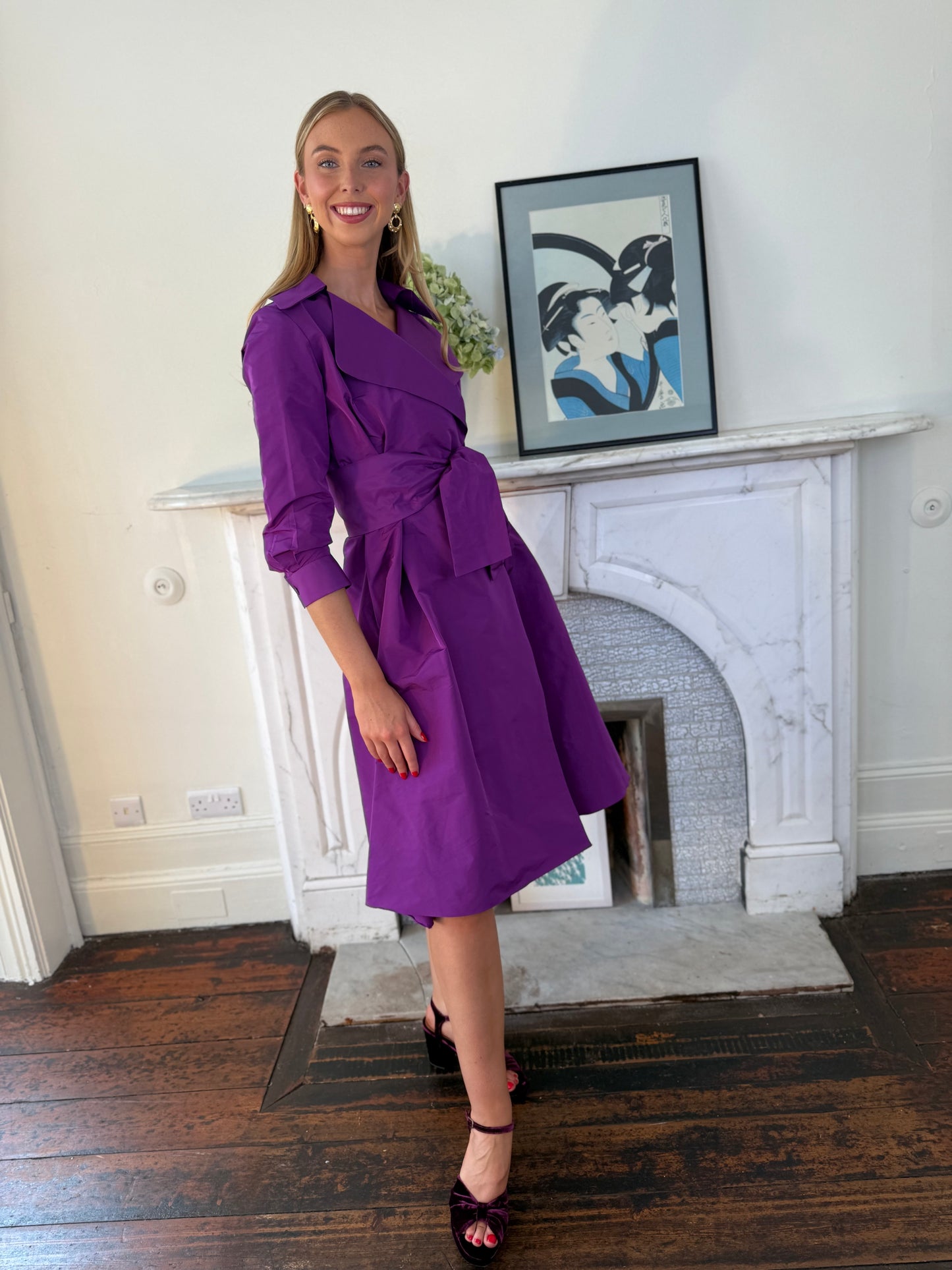 Moskada Purple Taffeta Wrap Dress with Belt